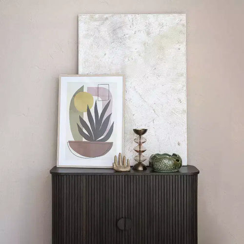 Meuble de rangement décoratif à 2 portes, bois d'hévéa et MDF, portes accordéon, finition noyer, aucun assemblage requis