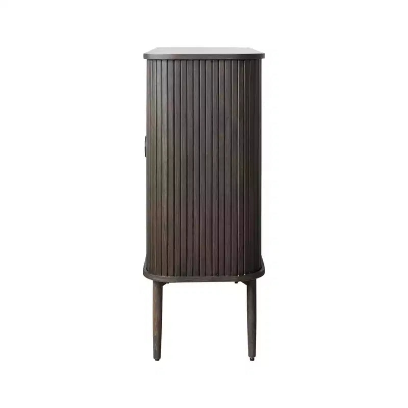 2 Door Decorative Storage Cabinet, Rubberwood & MDF, Accordion Doors, Walnut Finish, No Assembly