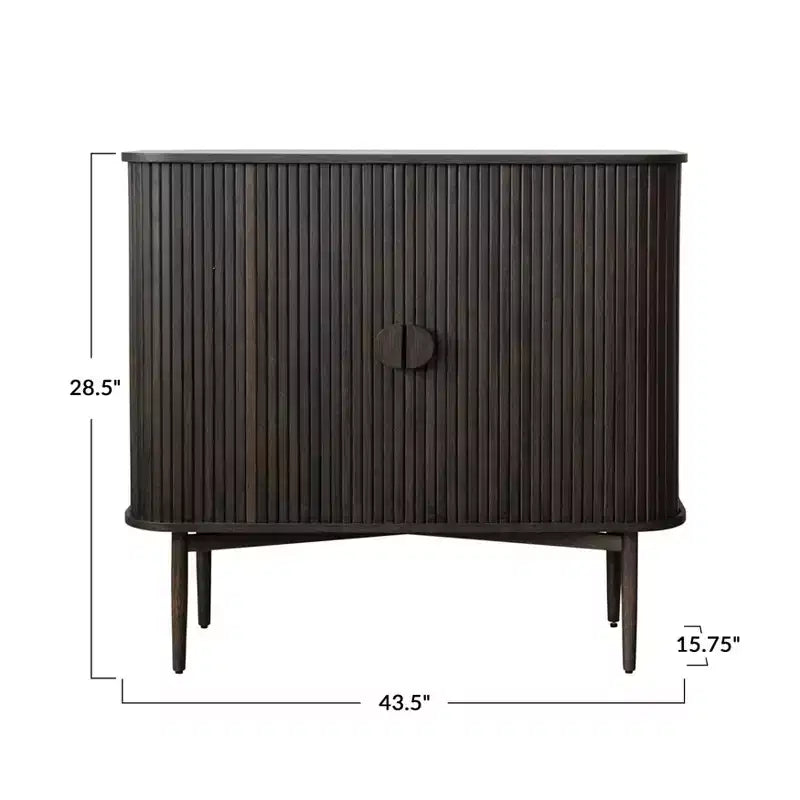 2 Door Decorative Storage Cabinet, Rubberwood & MDF, Accordion Doors, Walnut Finish, No Assembly