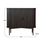 2 Door Decorative Storage Cabinet, Rubberwood & MDF, Accordion Doors, Walnut Finish, No Assembly