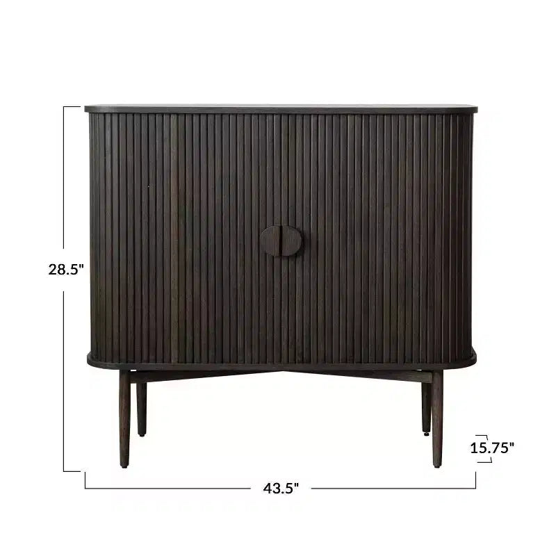 2 Door Decorative Storage Cabinet, Rubberwood & MDF, Accordion Doors, Walnut Finish, No Assembly