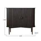 2 Door Decorative Storage Cabinet, Rubberwood & MDF, Accordion Doors, Walnut Finish, No Assembly