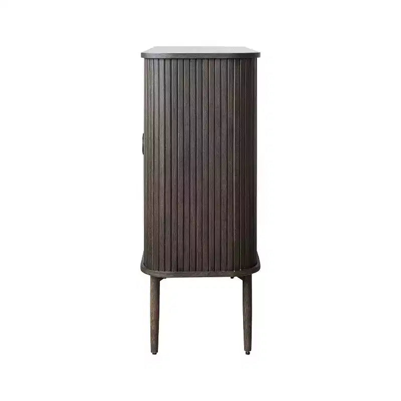 2 Door Decorative Storage Cabinet, Rubberwood & MDF, Accordion Doors, Walnut Finish, No Assembly
