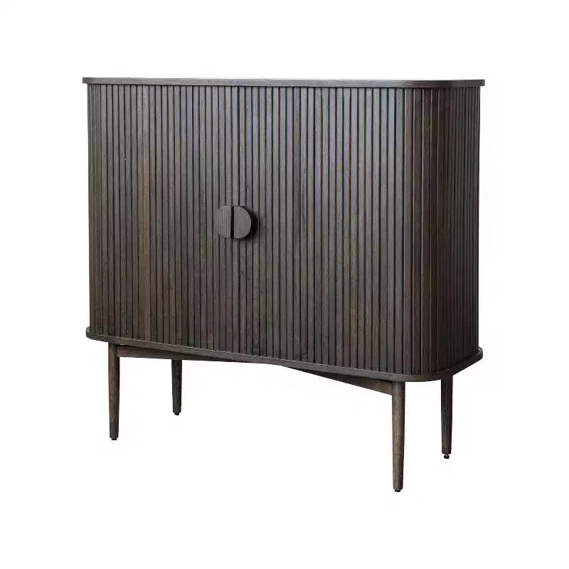 2 Door Decorative Storage Cabinet, Rubberwood & MDF, Accordion Doors, Walnut Finish, No Assembly