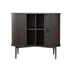 2 Door Decorative Storage Cabinet, Rubberwood & MDF, Accordion Doors, Walnut Finish, No Assembly