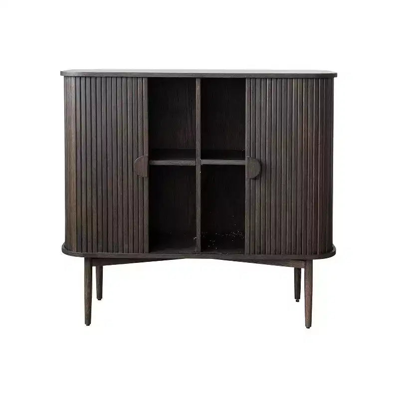 2 Door Decorative Storage Cabinet, Rubberwood & MDF, Accordion Doors, Walnut Finish, No Assembly