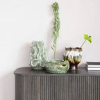 2 Door Decorative Storage Cabinet, Rubberwood & MDF, Accordion Doors, Walnut Finish, No Assembly