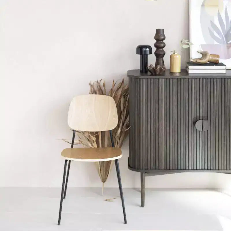 2 Door Decorative Storage Cabinet, Rubberwood & MDF, Accordion Doors, Walnut Finish, No Assembly