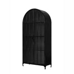 76" Tall Arched Black Iron & Glass Storage Cabinet, 2 Arched Glass Doors, 3 Fixed Shelves, No Assembly
