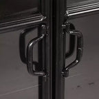 76" Tall Arched Black Iron & Glass Storage Cabinet, 2 Arched Glass Doors, 3 Fixed Shelves, No Assembly