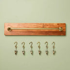 Brass and Wood Wall Rail with 6 Clips, Acacia Frame, Wall Mountable Organizer