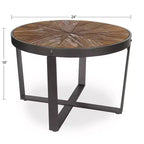 Round Metal Coffee Table, 24x24x15.5", Rustic Brown Starburst Wood Top with Black Frame