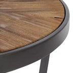 Round Metal Coffee Table, 24x24x15.5", Rustic Brown Starburst Wood Top with Black Frame