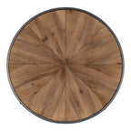 Round Metal Coffee Table, 24x24x15.5", Rustic Brown Starburst Wood Top with Black Frame