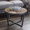 Table basse ronde en métal, 24x24x15,5", plateau en bois rustique "Starburst" marron avec cadre noir
