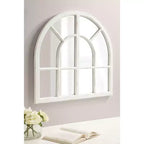 Wide Arch Windowpane Wall Mirror, Rustic Brown Solid Wood Frame, 30x28.5" Mirror Area