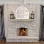 Wide Arch Windowpane Wall Mirror, Rustic Brown Solid Wood Frame, 30x28.5" Mirror Area
