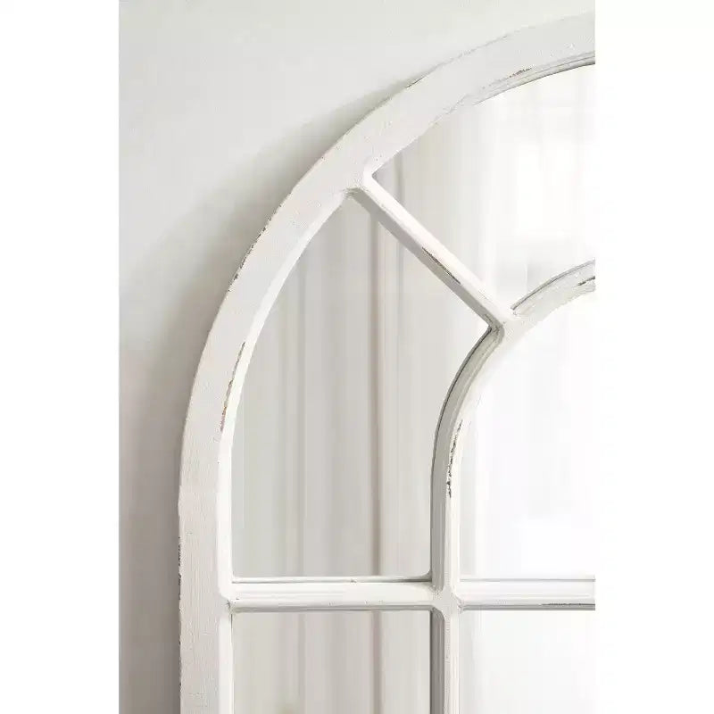 Wide Arch Windowpane Wall Mirror, Rustic Brown Solid Wood Frame, 30x28.5" Mirror Area