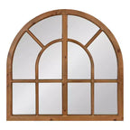 Wide Arch Windowpane Wall Mirror, Rustic Brown Solid Wood Frame, 30x28.5" Mirror Area