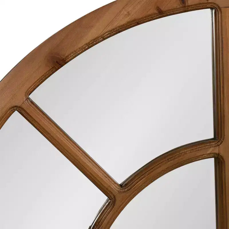 Wide Arch Windowpane Wall Mirror, Rustic Brown Solid Wood Frame, 30x28.5" Mirror Area