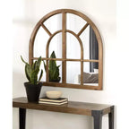 Wide Arch Windowpane Wall Mirror, Rustic Brown Solid Wood Frame, 30x28.5" Mirror Area