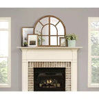 Wide Arch Windowpane Wall Mirror, Rustic Brown Solid Wood Frame, 30x28.5" Mirror Area