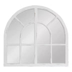 Wide Arch Windowpane Wall Mirror, Rustic Brown Solid Wood Frame, 30x28.5" Mirror Area