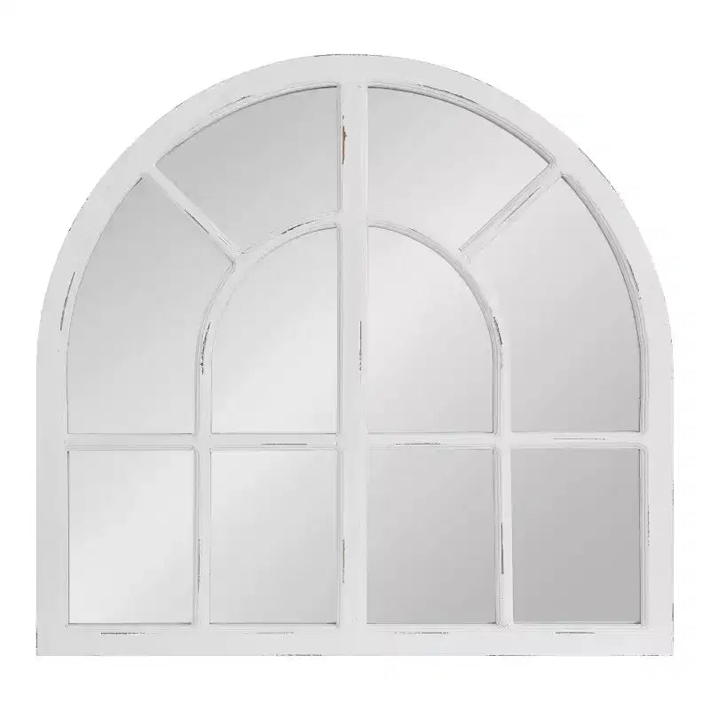 Wide Arch Windowpane Wall Mirror, Rustic Brown Solid Wood Frame, 30x28.5" Mirror Area