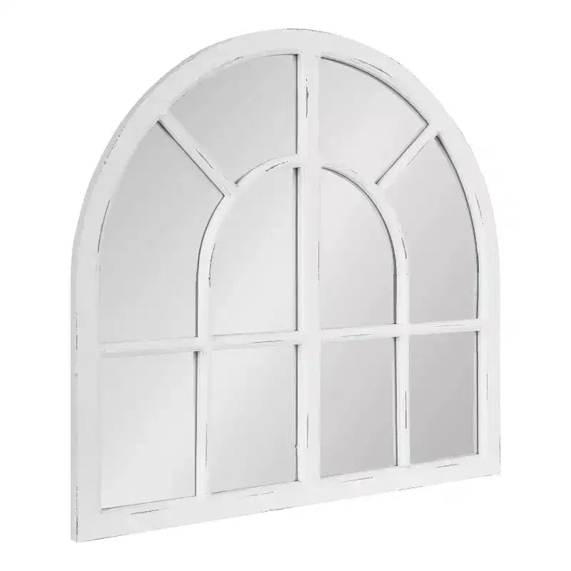 Wide Arch Windowpane Wall Mirror, Rustic Brown Solid Wood Frame, 30x28.5" Mirror Area