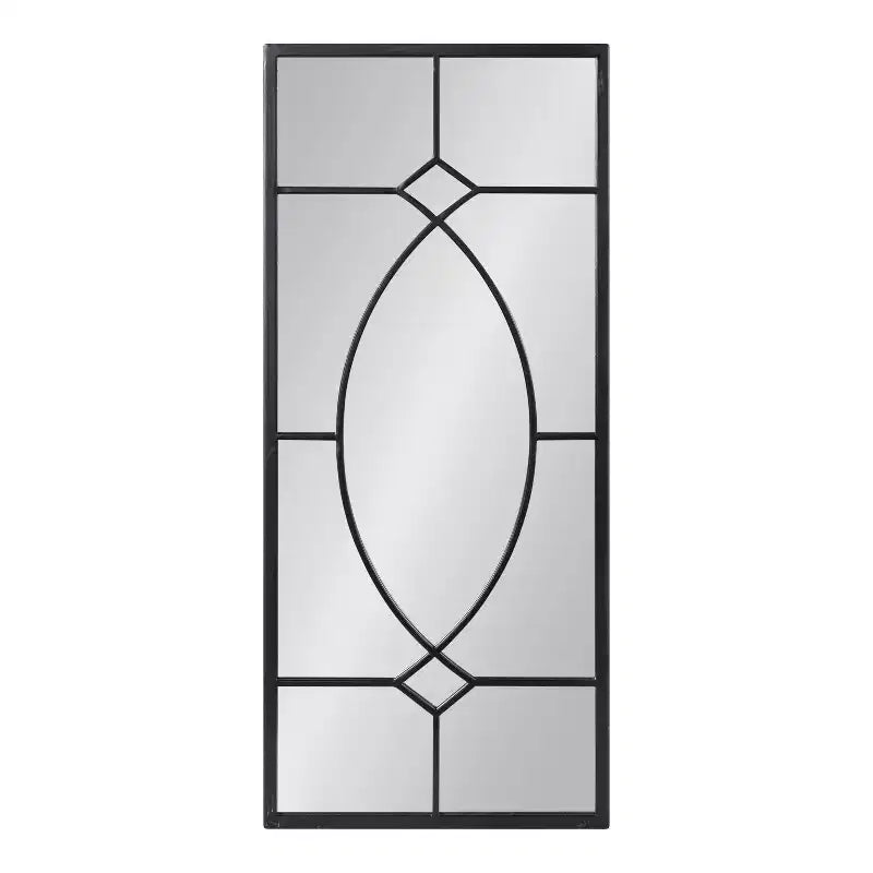 13x30" Black Rectangle Metal Decorative Wall Mirror, Farmhouse Window-Inspired with Iron Finish Inlay