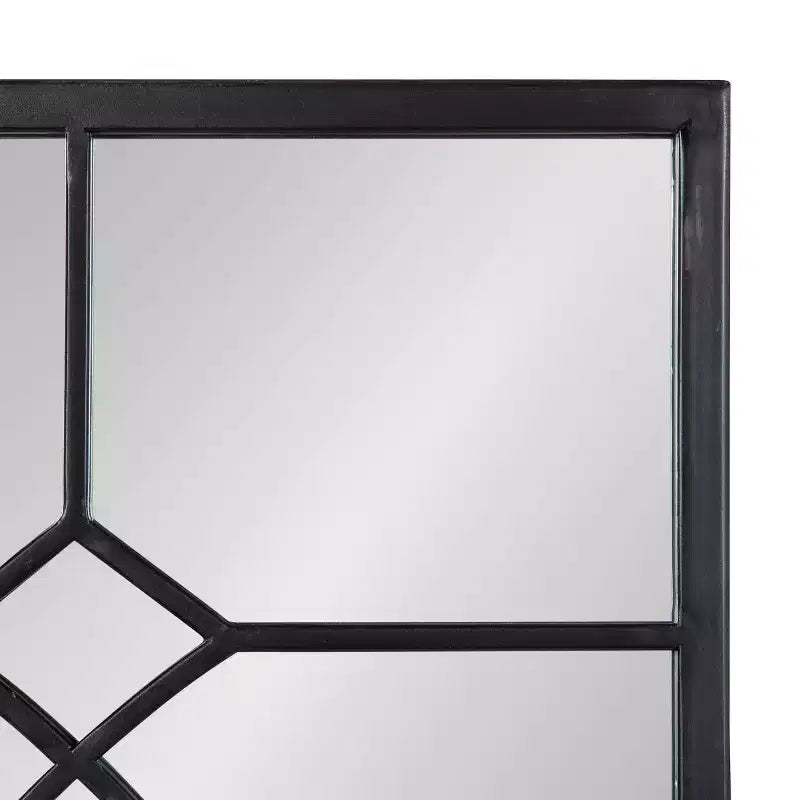 13x30" Black Rectangle Metal Decorative Wall Mirror, Farmhouse Window-Inspired with Iron Finish Inlay