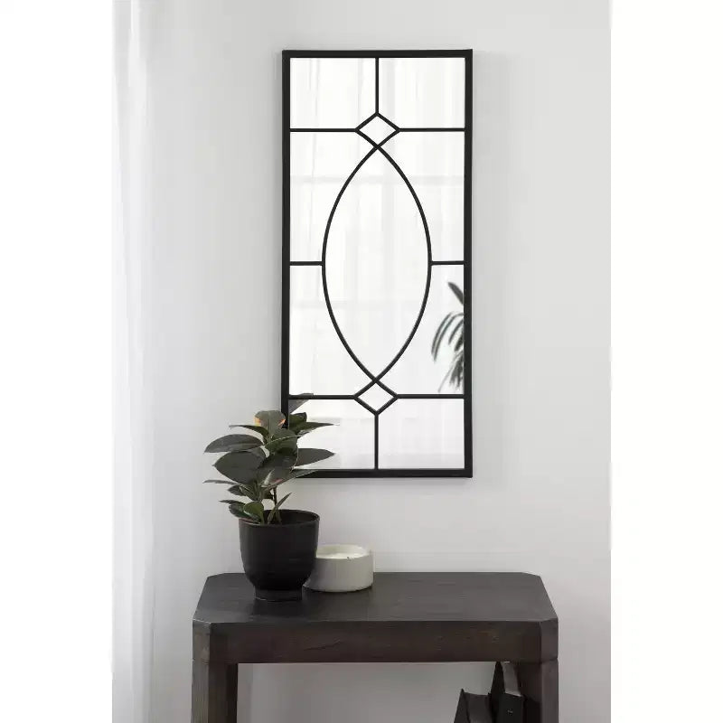 13x30" Black Rectangle Metal Decorative Wall Mirror, Farmhouse Window-Inspired with Iron Finish Inlay