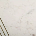Round Marble Accent Table, White Marble Top with Brass Inlay and Acacia Wood Tapered Legs, No Assembly