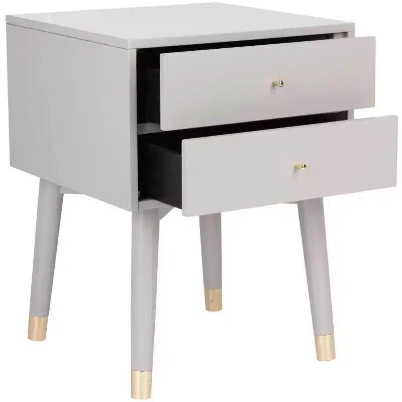 Retro Mid-Century 2-Drawer Nightstand, Navy with Gold Metallic Accents and Splayed Legs