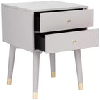 Retro Mid-Century 2-Drawer Nightstand, Navy with Gold Metallic Accents and Splayed Legs