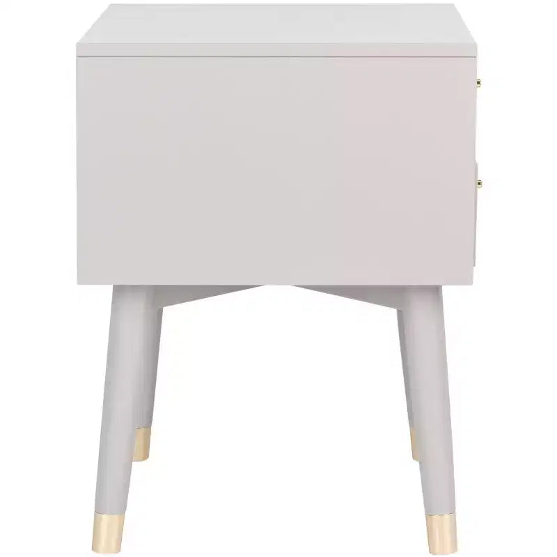 Retro Mid-Century 2-Drawer Nightstand, Navy with Gold Metallic Accents and Splayed Legs