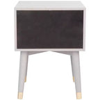 Retro Mid-Century 2-Drawer Nightstand, Navy with Gold Metallic Accents and Splayed Legs