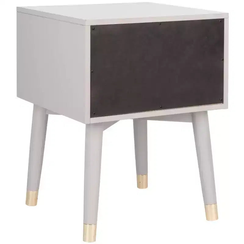 Retro Mid-Century 2-Drawer Nightstand, Navy with Gold Metallic Accents and Splayed Legs