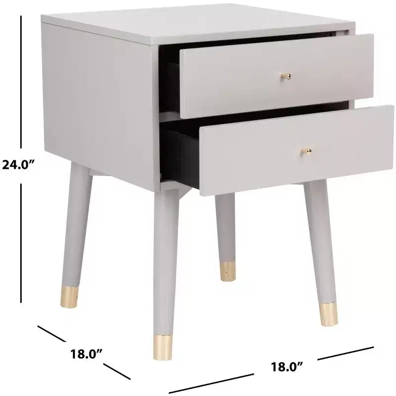Retro Mid-Century 2-Drawer Nightstand, Navy with Gold Metallic Accents and Splayed Legs