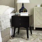 Retro Mid-Century 2-Drawer Nightstand, Navy with Gold Metallic Accents and Splayed Legs