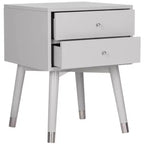 Retro Mid-Century 2-Drawer Nightstand, Navy with Gold Metallic Accents and Splayed Legs