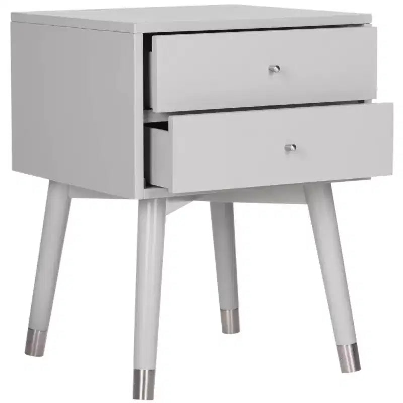 Retro Mid-Century 2-Drawer Nightstand, Navy with Gold Metallic Accents and Splayed Legs