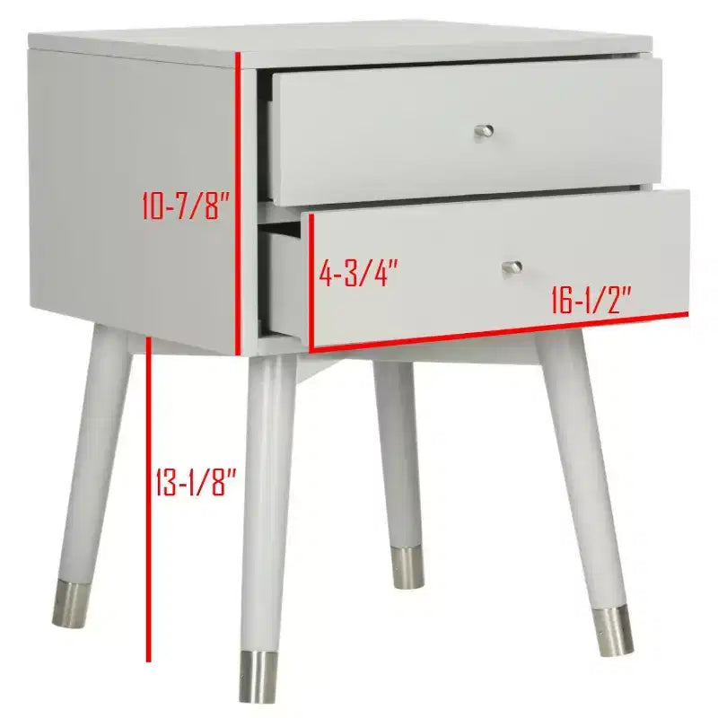 Retro Mid-Century 2-Drawer Nightstand, Navy with Gold Metallic Accents and Splayed Legs
