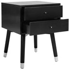 Retro Mid-Century 2-Drawer Nightstand, Navy with Gold Metallic Accents and Splayed Legs