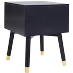 Retro Mid-Century 2-Drawer Nightstand, Navy with Gold Metallic Accents and Splayed Legs