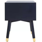 Retro Mid-Century 2-Drawer Nightstand, Navy with Gold Metallic Accents and Splayed Legs
