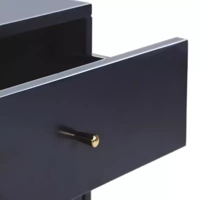 Retro Mid-Century 2-Drawer Nightstand, Navy with Gold Metallic Accents and Splayed Legs