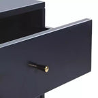 Retro Mid-Century 2-Drawer Nightstand, Navy with Gold Metallic Accents and Splayed Legs