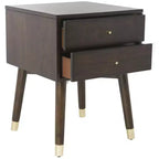 Retro Mid-Century 2-Drawer Nightstand, Navy with Gold Metallic Accents and Splayed Legs