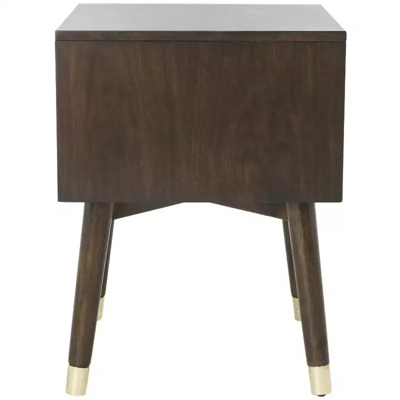 Retro Mid-Century 2-Drawer Nightstand, Navy with Gold Metallic Accents and Splayed Legs